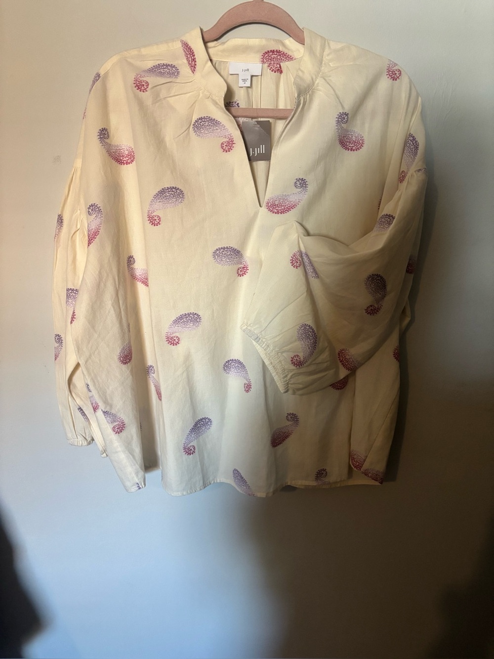 J Jill Medium Beige Paisley Tunic Style Blouse